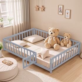 Full Size Floor Platform Bed with Fence and Door for Kids, Montessori Floor Bed Frame with Support Slats for Toddlers Full Size Floor Platform Bed with Fence and Door for Kids, Montessori Floor Bed Frame with Support Slats for Toddlers